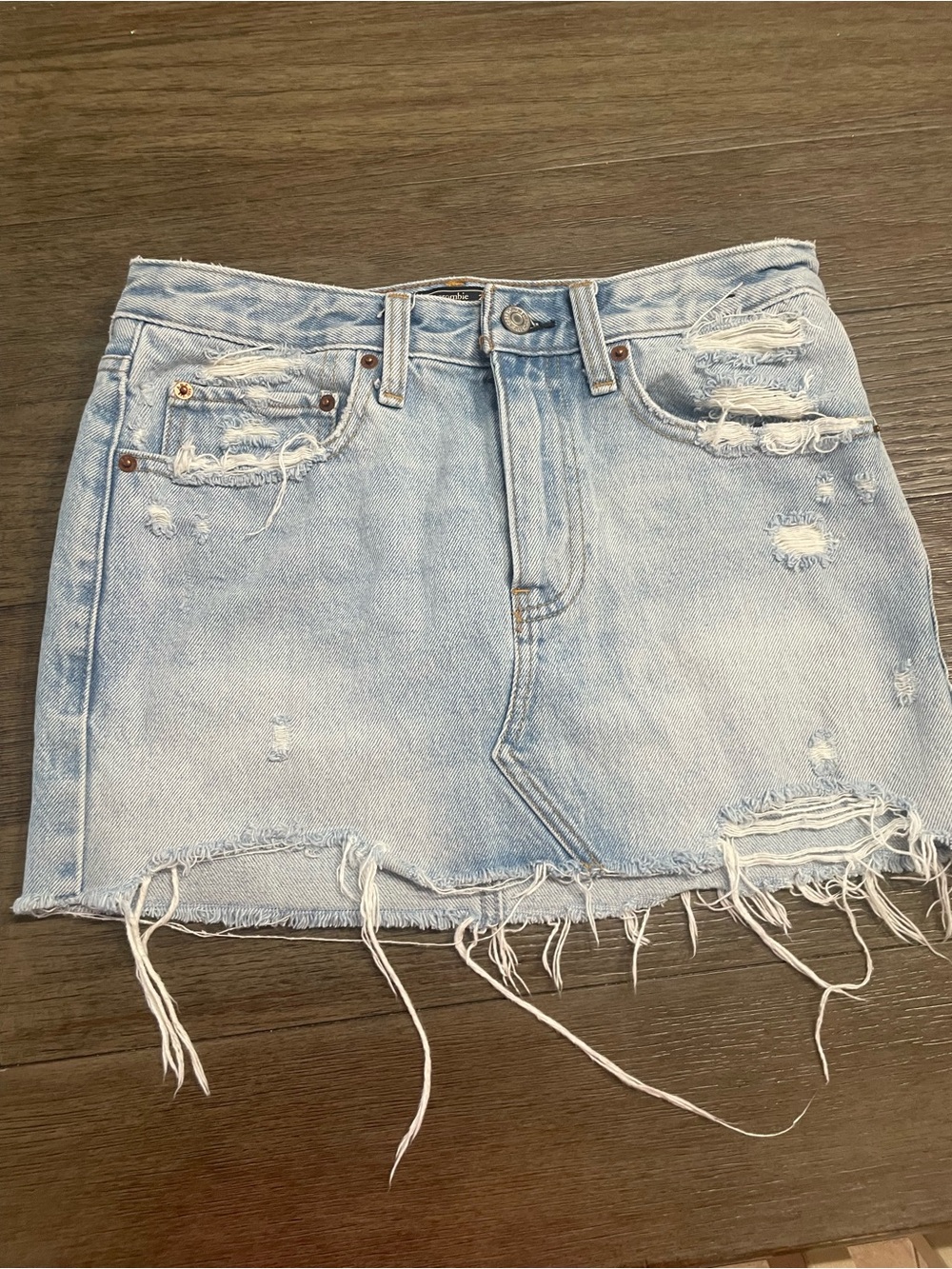 Abercrombie & Fitch Light Blue Distressed Denim Mini Skirt
